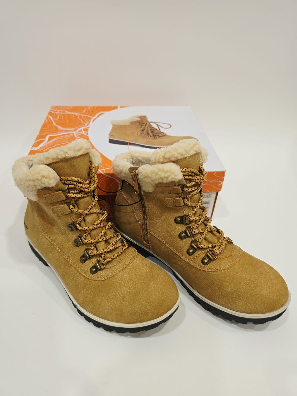 JSport Bluestone Tan Cozy Faux-Shearling Lace-Up Boots US Size 9